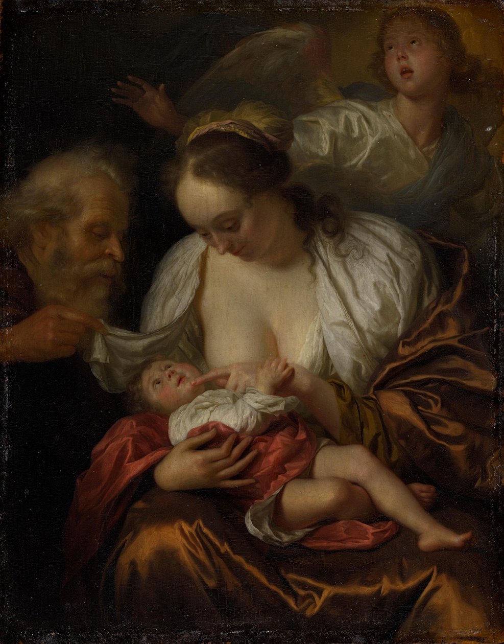 Den hellige familie med en engel af Godfried Schalcken
