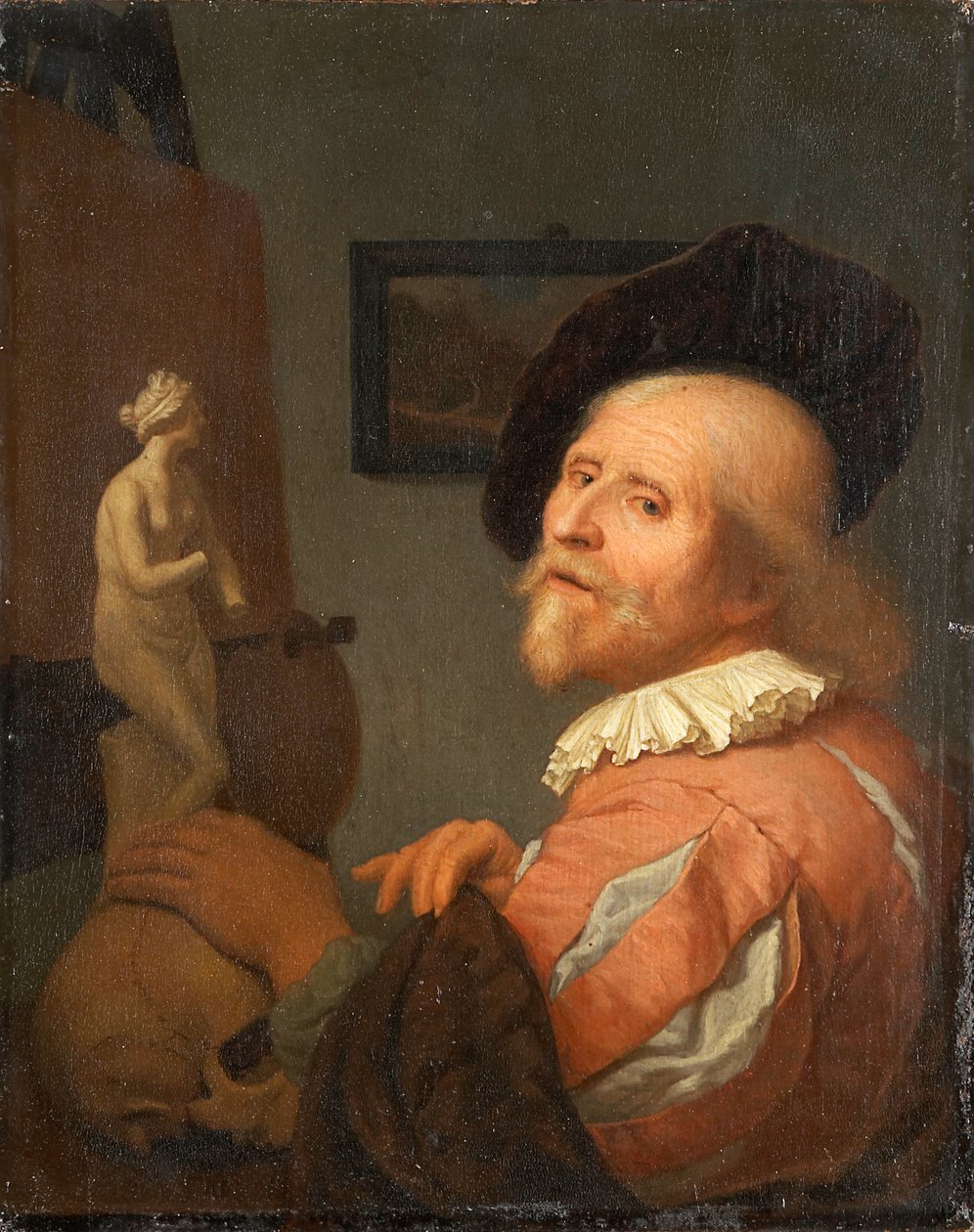 Portræt af en kunstner i sit atelier af Godfried Schalcken