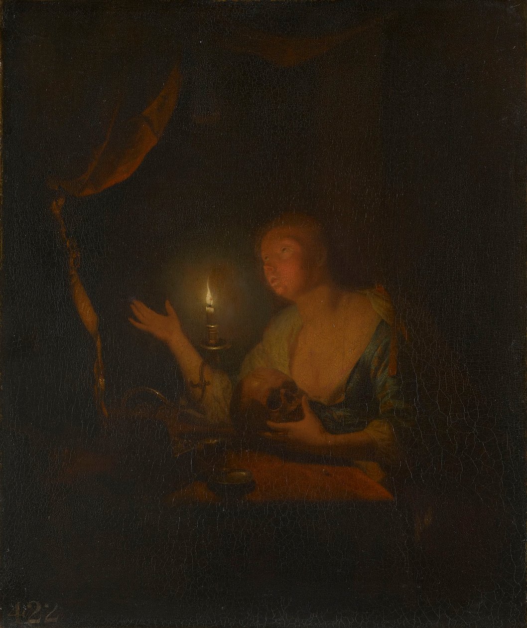 Den angrende Magdalena i stearinlysets skær af Godfried Schalcken