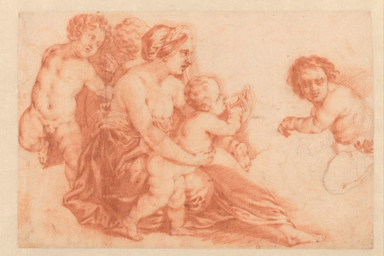 Kvinde med flere børn Kunstbog eller studiealbum af Caspar Netscher (serietitel) af Godfried Schalcken