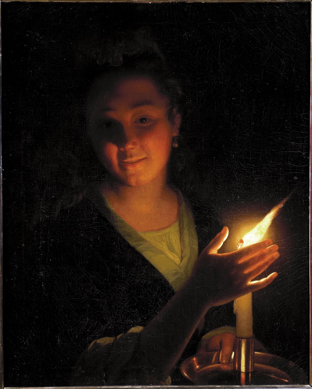 Kvinde med et lys (olie på lærred af Godfried Schalcken