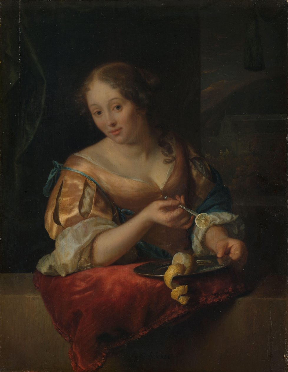 Ung kvinde med citron af Godfried Schalcken