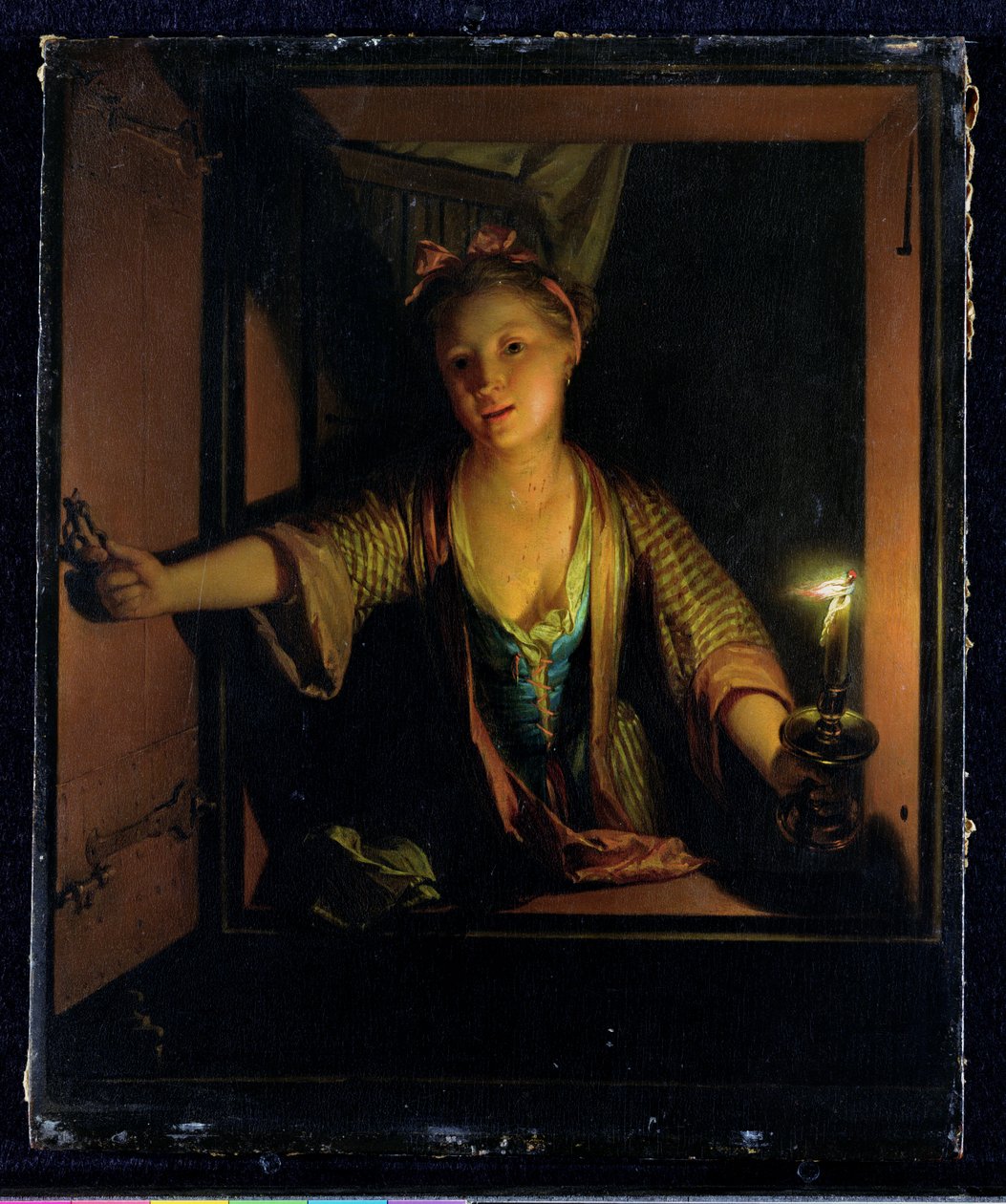 En pige ved vinduet (olie på plade) af Godfried Schalken or Schalcken
