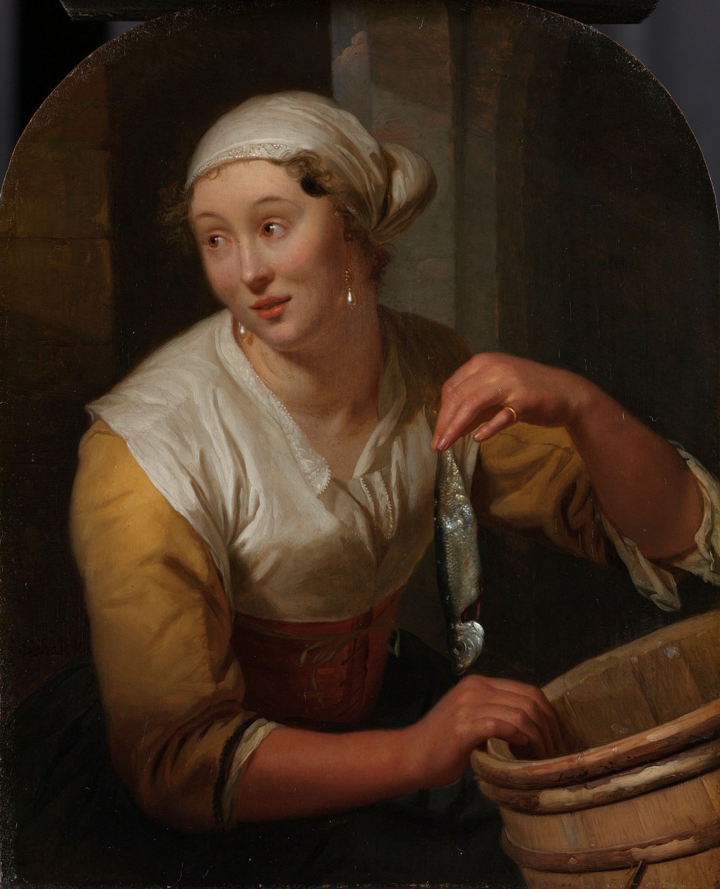 Kvinde sælger sild af Godfried Schalken or Schalcken