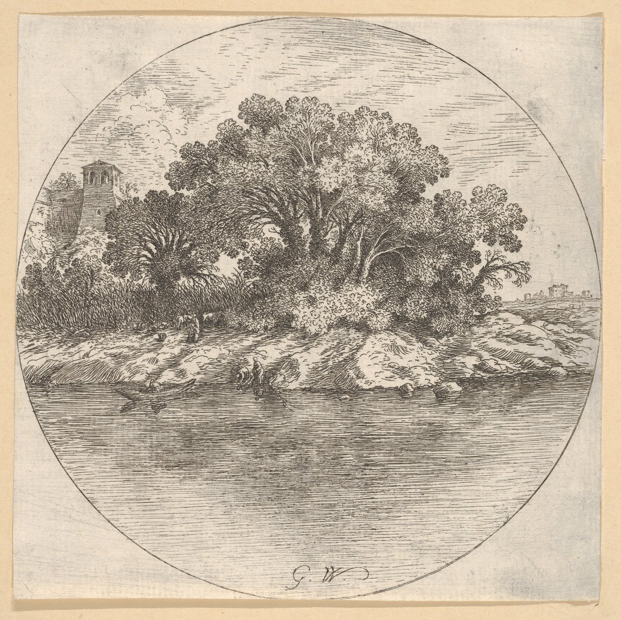 Landskab med træer ved vandet.n.d. af Goffredo Wals