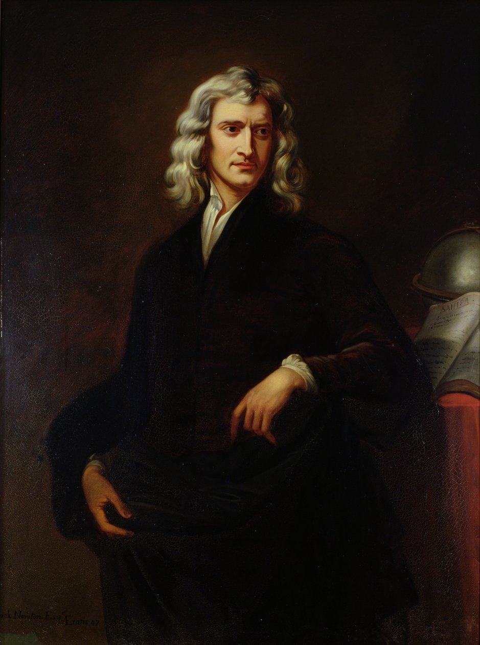 Portræt af Sir Isaac Newton (1642-1727) efter et originalt maleri af Sir Godfrey Kneller (1646-1723) 1847 af Goldschmit