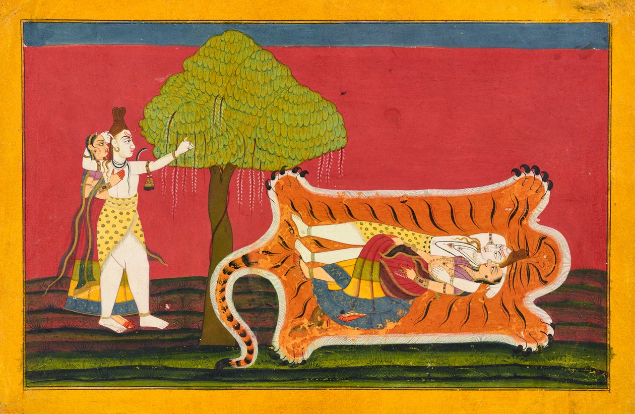 Shiva og Parvati on a Tiger Skin: Nakul Nayaka Folio fra A Rasamanjari, K. 1710 - K. 1715. af Golu