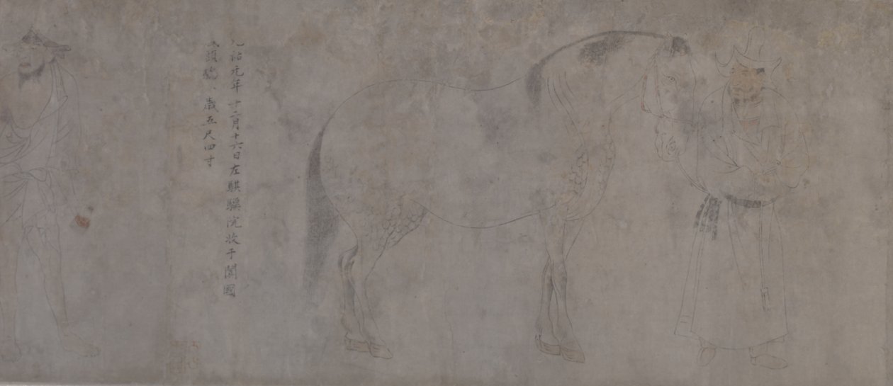 Detalje af Five Tribute Horses (blæk og farve på papir) af Gonglin Li