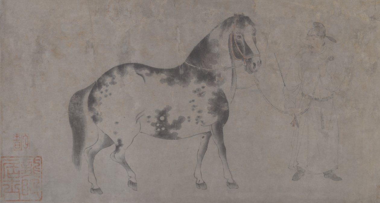 Detalje af Five Tribute Horses (blæk og farve på papir) af Gonglin Li
