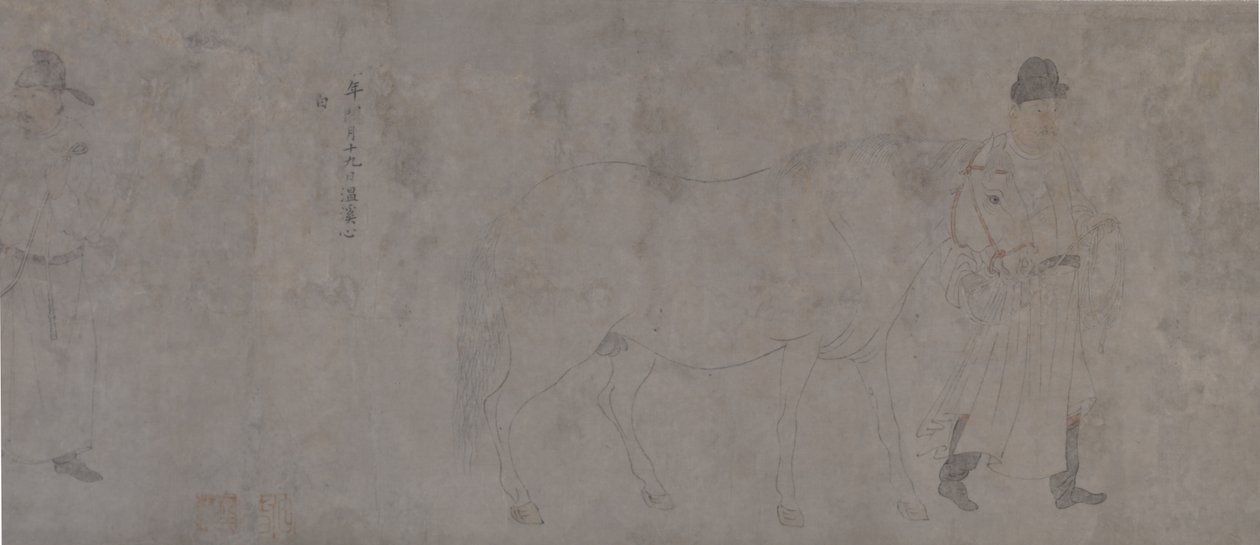 Detalje af Five Tribute Horses (blæk og farve på papir) af Gonglin Li