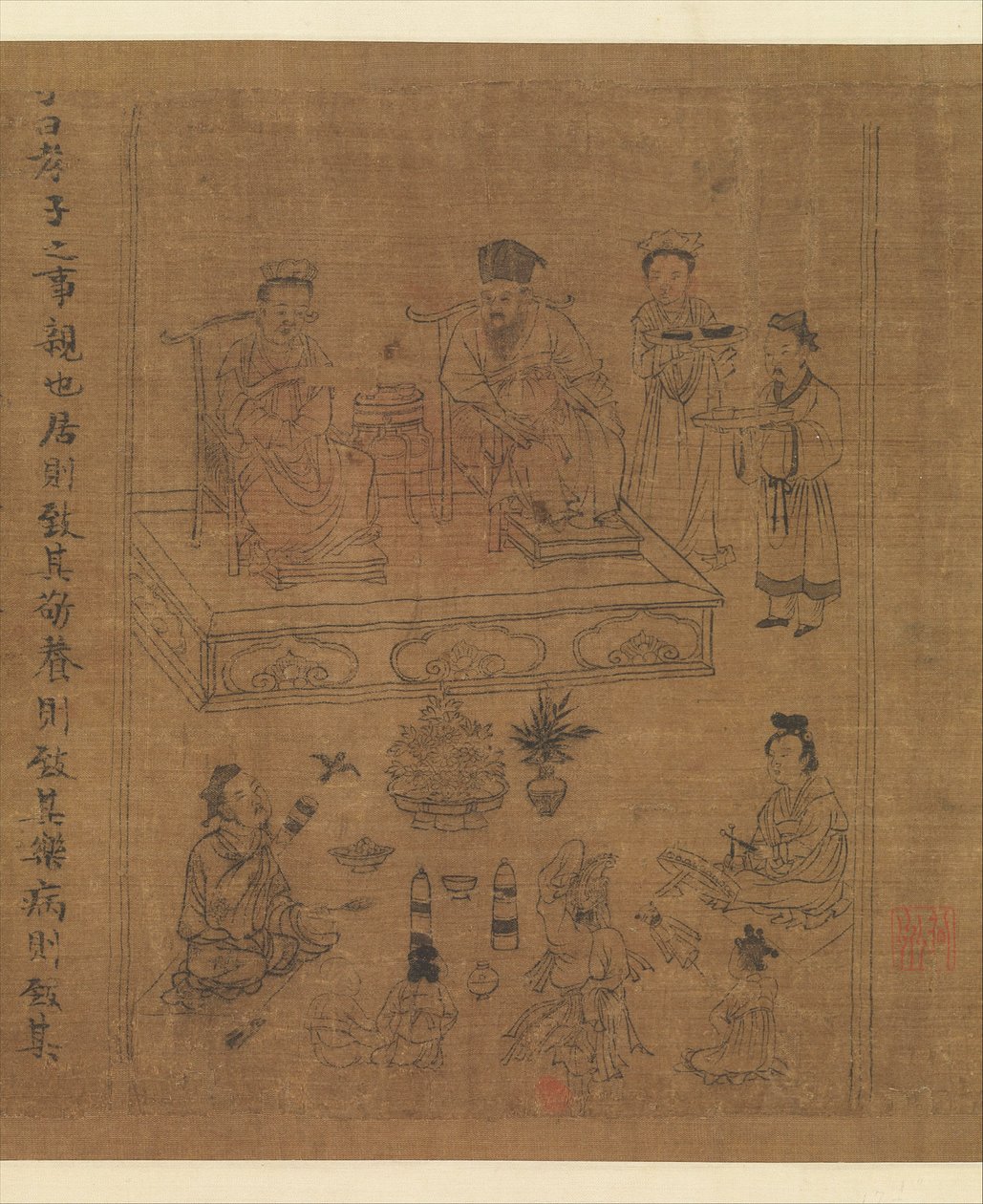 The Classic of Filial Piety, c.1085 (blæk og farve på silke) af Gonglin Li