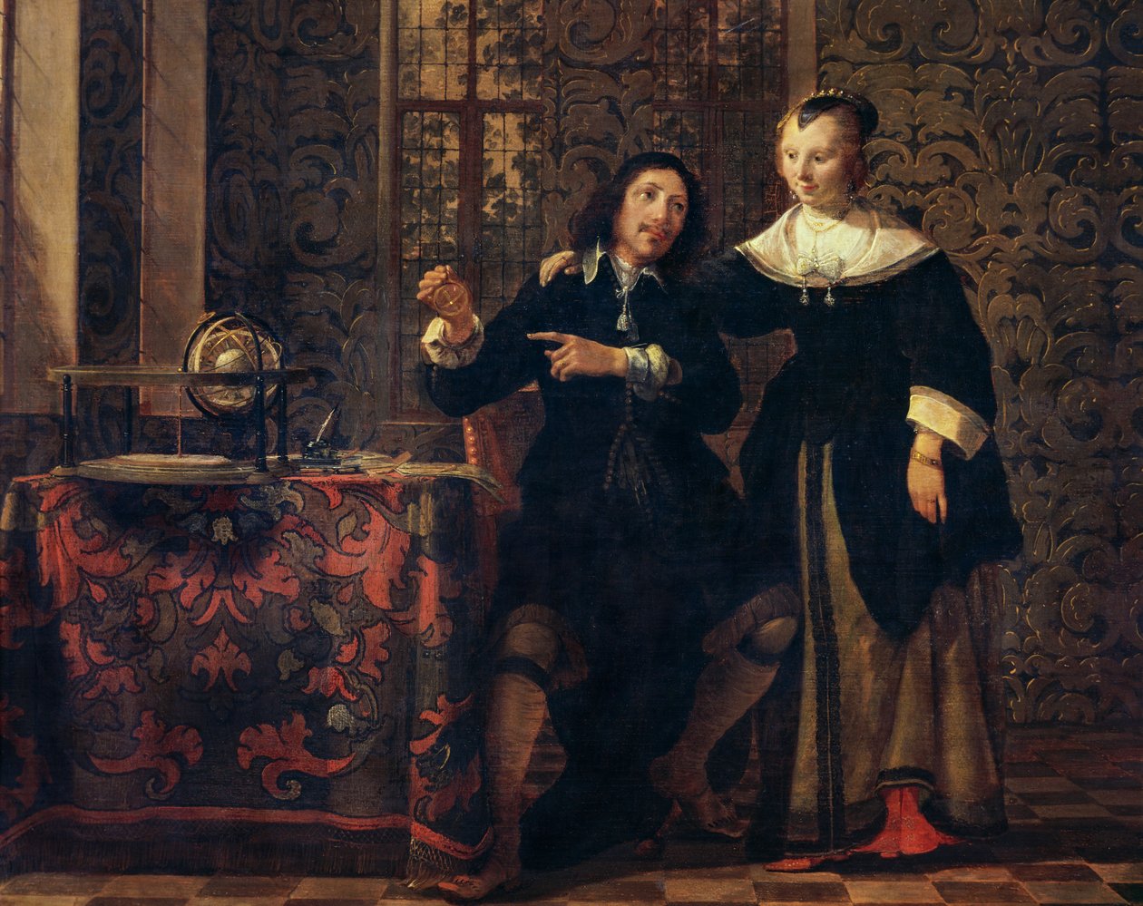 Tähtitieteilijä ja hänen vaimonsa, maalaus Gonzales Coques (1614 ca-1684), öljytaulu, 405x505 cm af Gonzales Coques