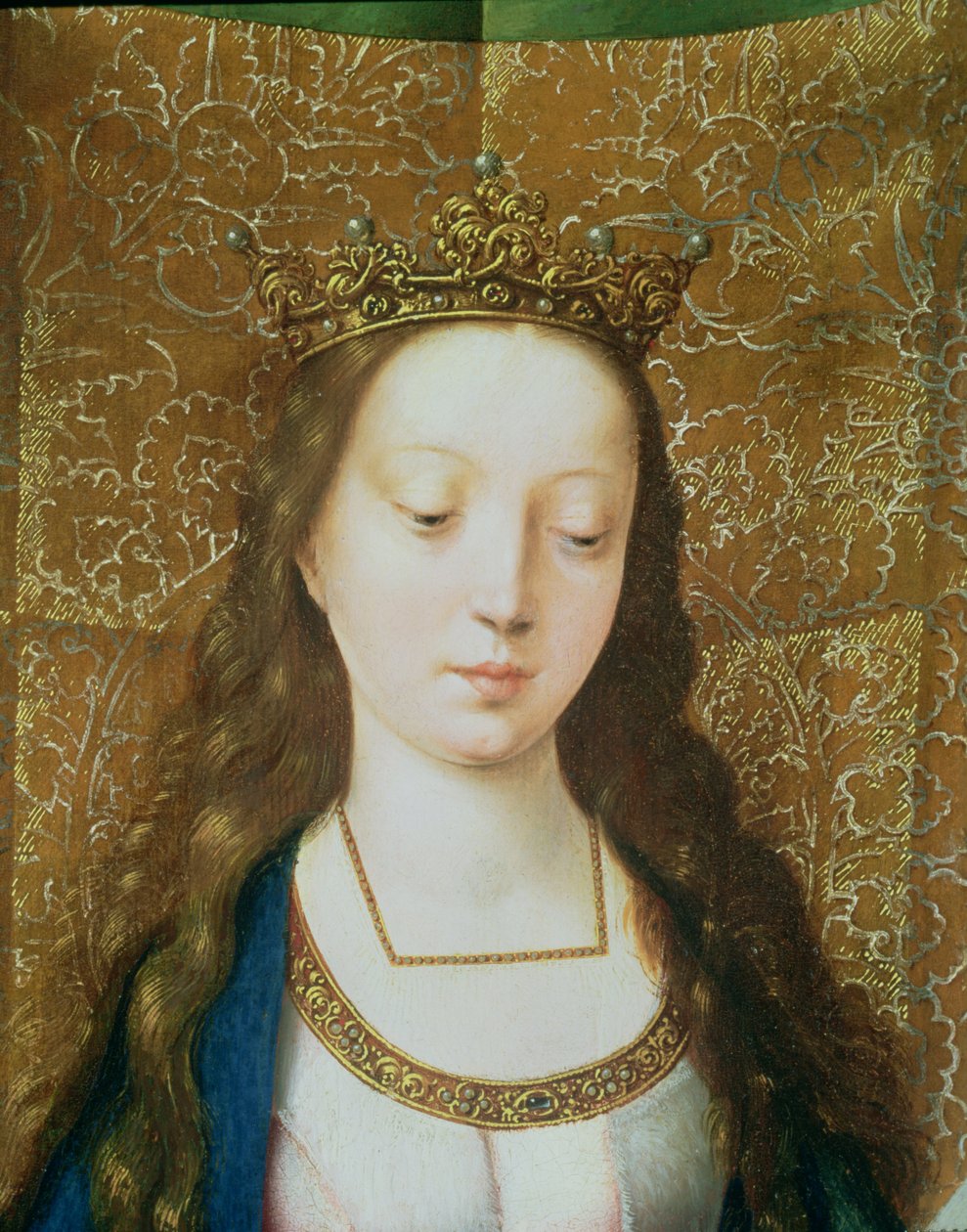 St. Catherine and the Philosophers, detalje af hovedet af St. Catherine (detalje af 80755) af Goossen van der Weyden