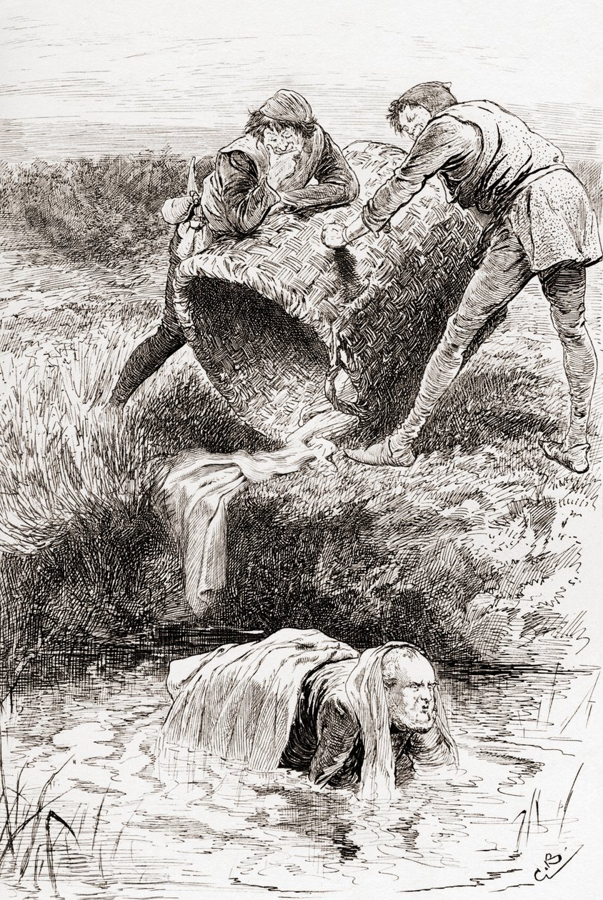 En scene fra William Shakespeares skuespil The Merry Wives of Windsor Act III, Scene III, The Buck-basket, fra The Works of William Shakespeare, udgivet 1896 af Gordon Frederick Browne