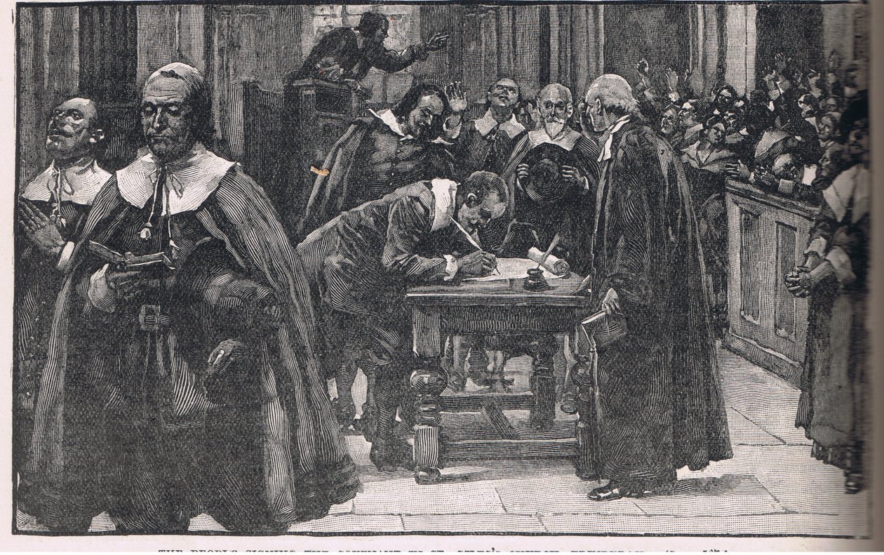 Folket underskriver pagten om St Giles kirke i Edinburgh 1638 af Gordon Frederick Browne