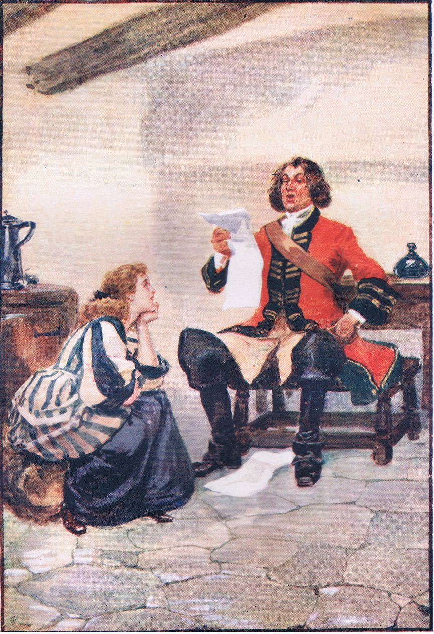 Kunne ikke beherske sig selv, men må have hendes mening om hans arbejde, fra Lorna Doone pub.by W & R Chambers Ltd, 1921 af Gordon Frederick Browne