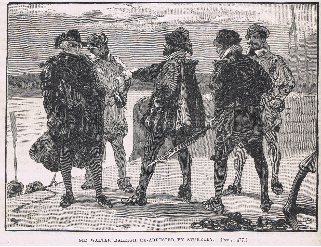 Sir Walter Raleigh genanbringes af Stukeley 1618 af Gordon Frederick Browne