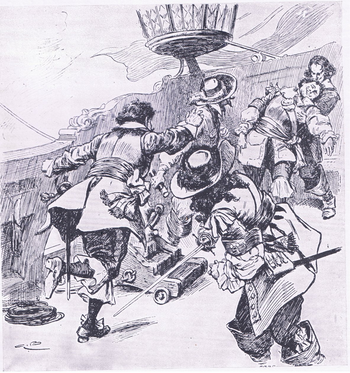 Von Tromps død 31. juli 1653, illustration fra britiske slag på land og hav, 1915 af Gordon Frederick Browne