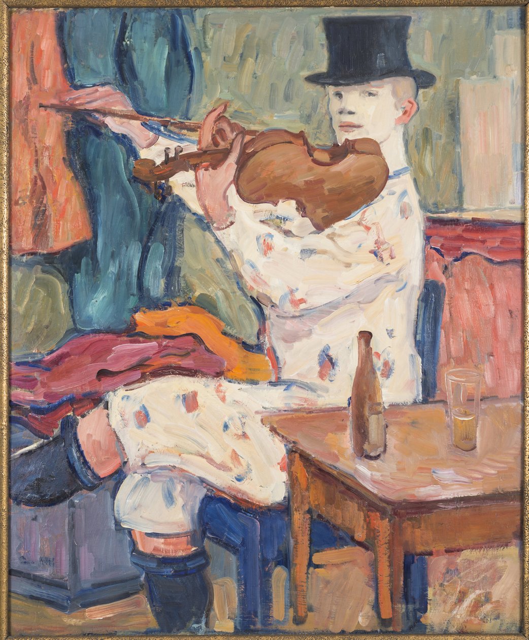 Un clown jouant du violon - A Clown Playing the Violin, af Hennigs, Gosta von (1866-1941). Olie på lærred af Gosta von Hennigs