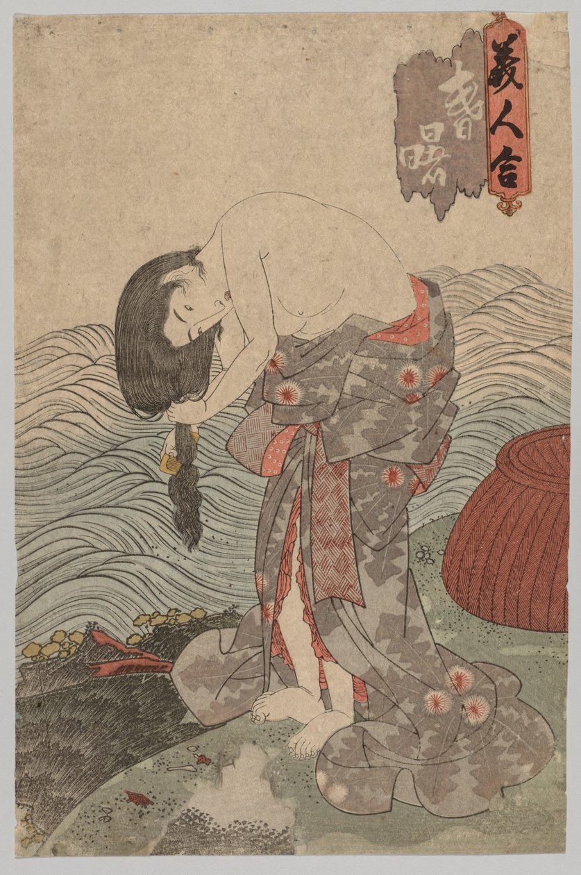Kvindelig dykker, der reder sit hår, 1786-1864. af Gototei Kunisada
