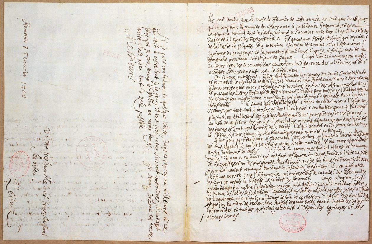 De sidste sider af et brev skrevet af Leibniz om hans optagelse på 
