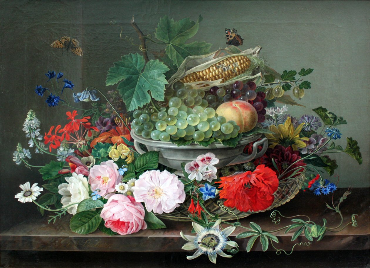 Stilleben med frugtkurv af Gottfried Wilhelm Voelcker
