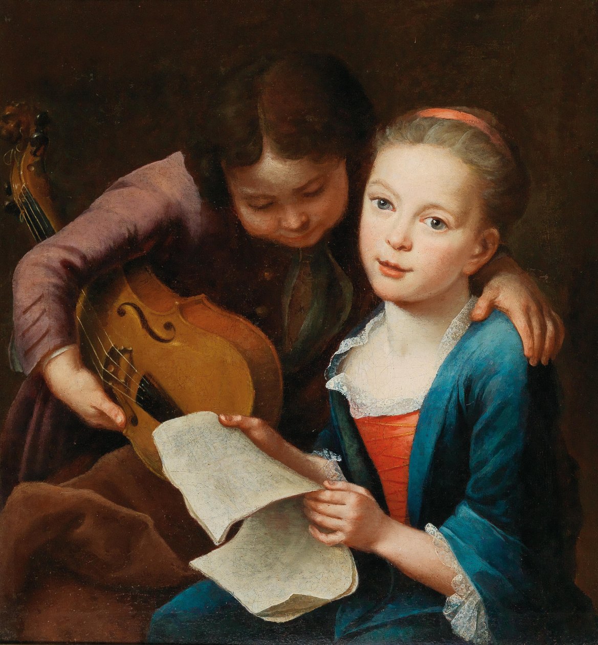 Et par børn spiller musik, 1746. af Gottfried Eichler the Elder