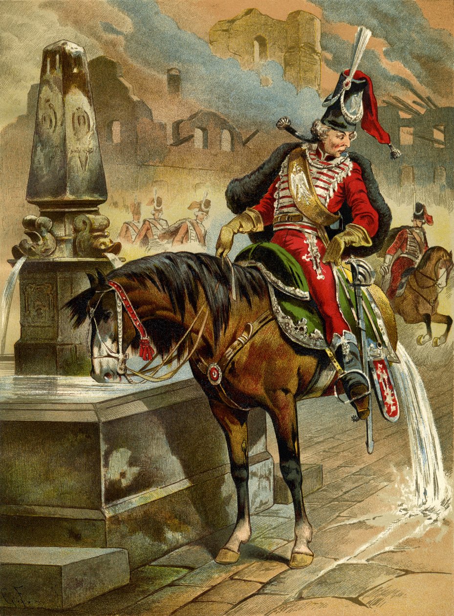 Illustration til bogen The Surprising Adventures of Baron Münchhausen af Rudolph Erich Raspe, 1896 af Gottfried Franz