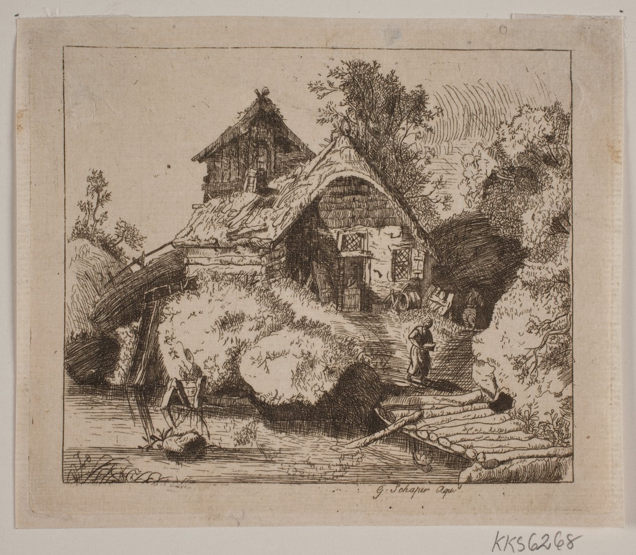 Gammelt bondehus af Gottfried Schaper