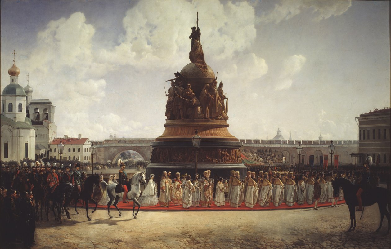 Indvielsen af monumentet til Ruslands tusindårsrige i Novgorod i 1862, 1864 af Gottfried Willewalde