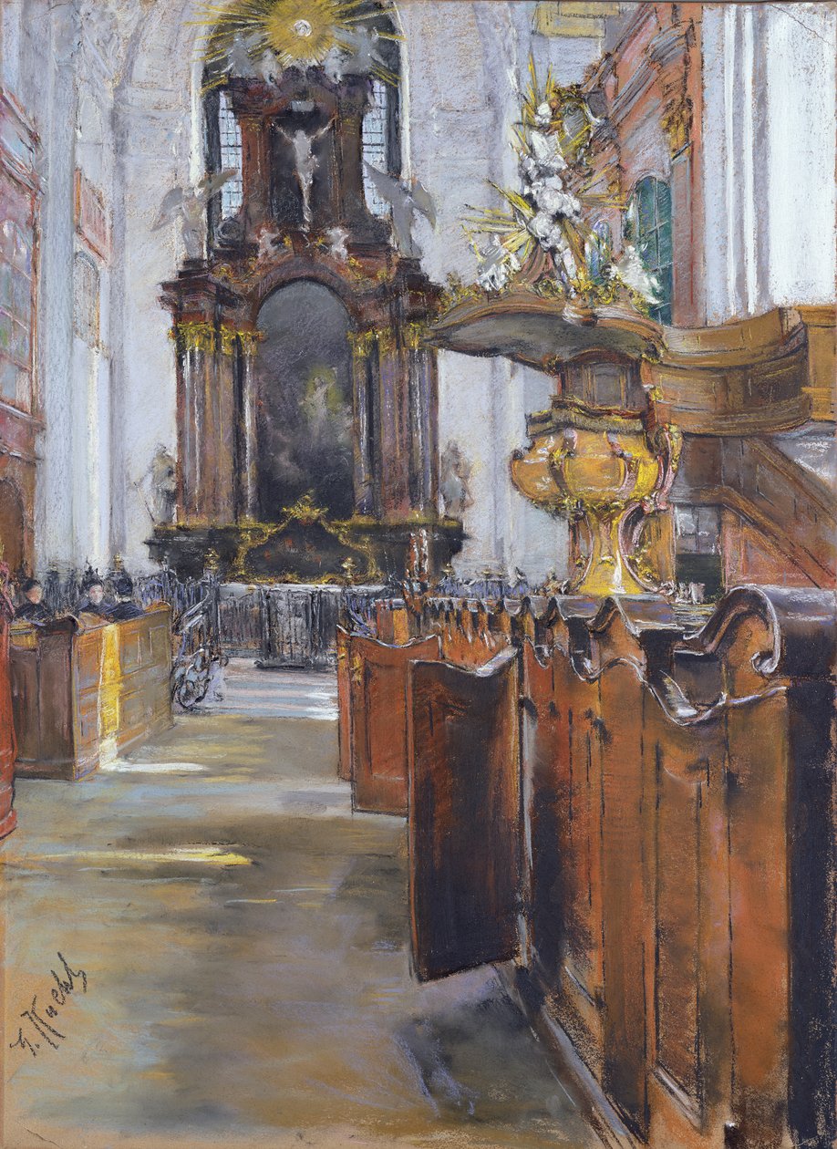 Interiør af St. Michaelis i Hamborg, 1890 (pastel på papir) af Gotthardt Johann Kuehl