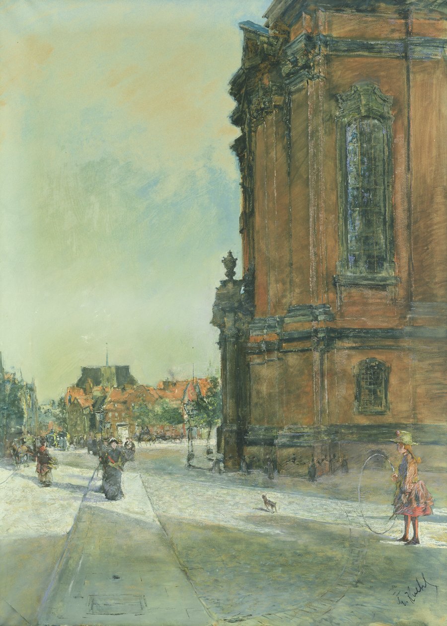 Gadescene nær St. Michaels Kirke i Hamborg af Gotthardt Johann Kuehl