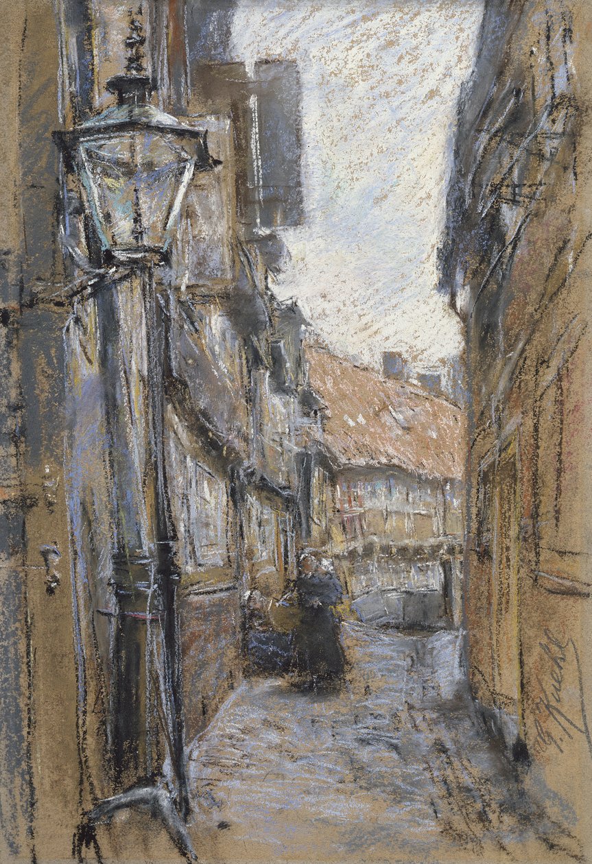 Gade ved Teilfeld, 1890 (pastel på kort) af Gotthardt Johann Kuehl