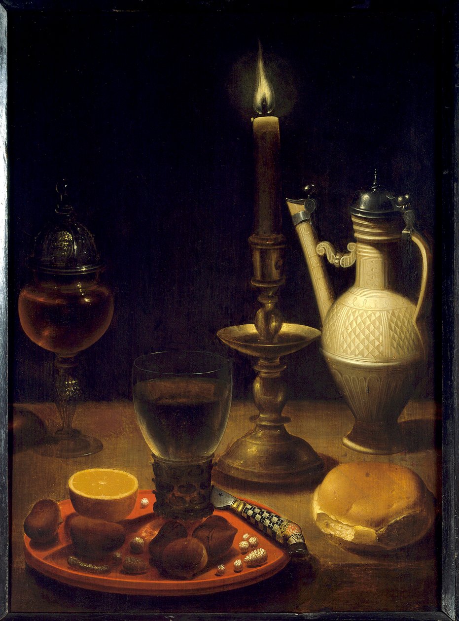 Stilleben ved levende lys Maleri af Gotthardt af Wedig (Gottfried Von Wedig) (1583-1641) af Gotthardt von Wedig