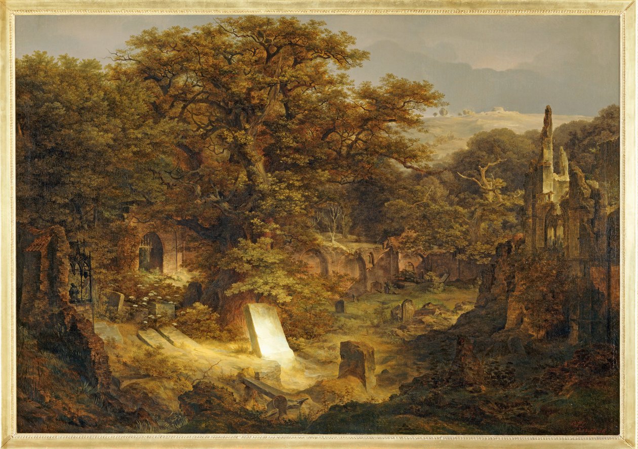 Landskab med gravsten og ruiner ... af Govaert Flinck