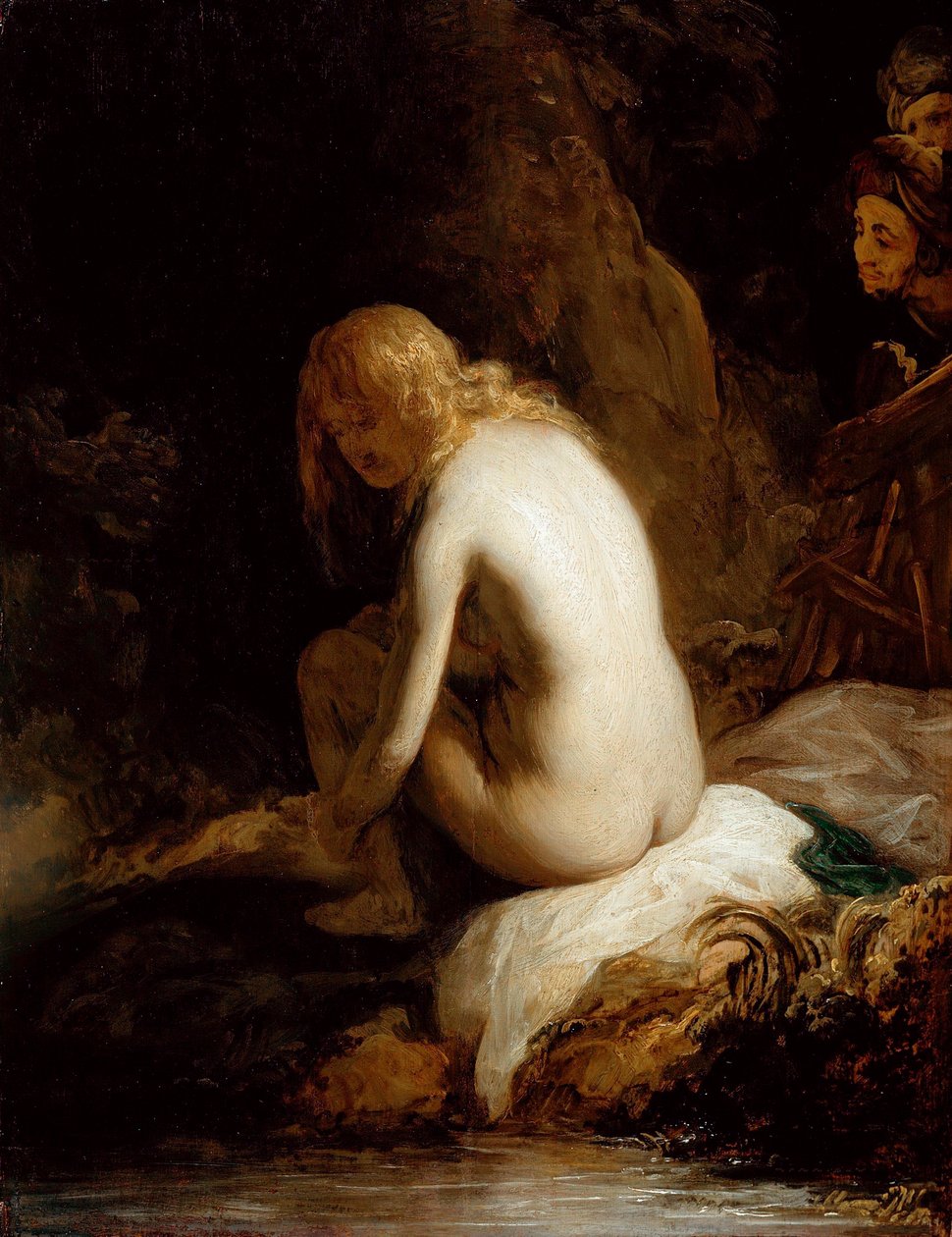 "Susanna and the Elders" (Susanna and the Elders) Maleri af Govaert (Govert) Flinck (1615-1660) Olie på træ Dim 49,6x37,8 cm Staatliche Museen, Berlin af Govaert Flinck