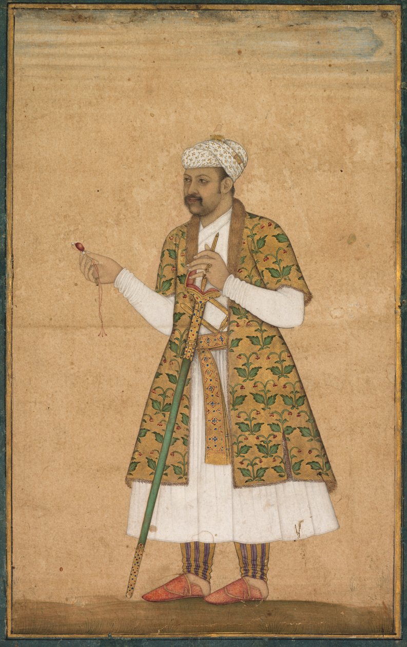En hofmand, muligvis Khan Alam, der holder en spinel og et Deccan-sværd, ca. 1605-1610. af Govardhan