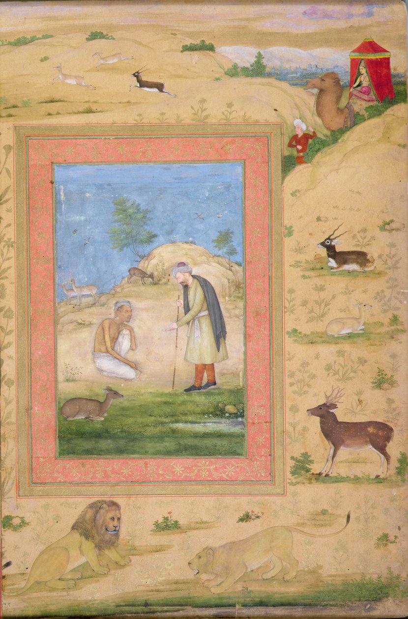 Majnun knæler foran Lailas Messenger, fra Shah Jahan Albummet af Govardhan attr. to Govardhan attr. to