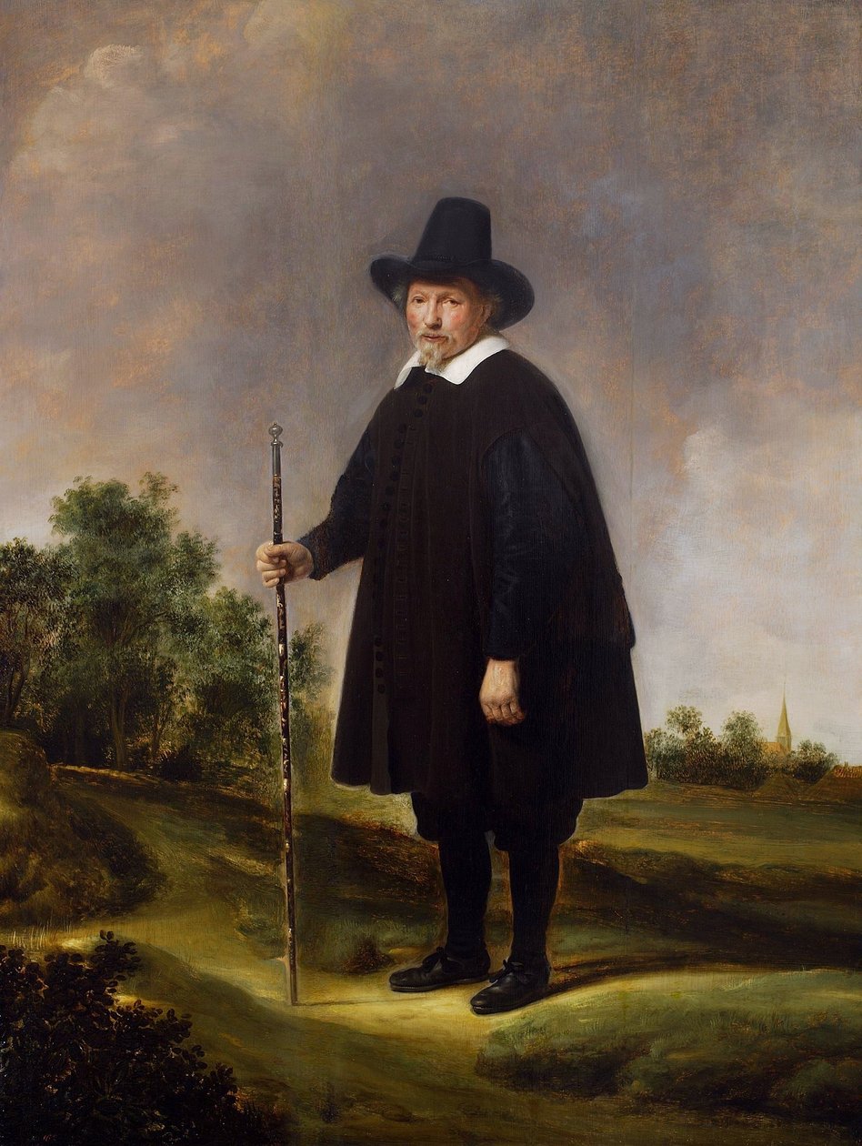 Portræt af en mand mod et landskab af Govert Flinck