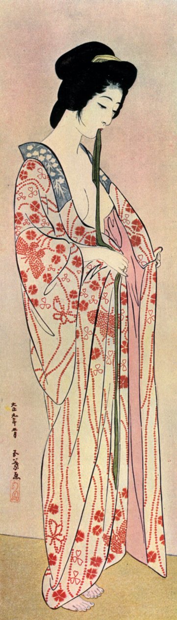 En japansk kvinde iført nagajuban, 1920 1930. af Goyo Hashiguchi