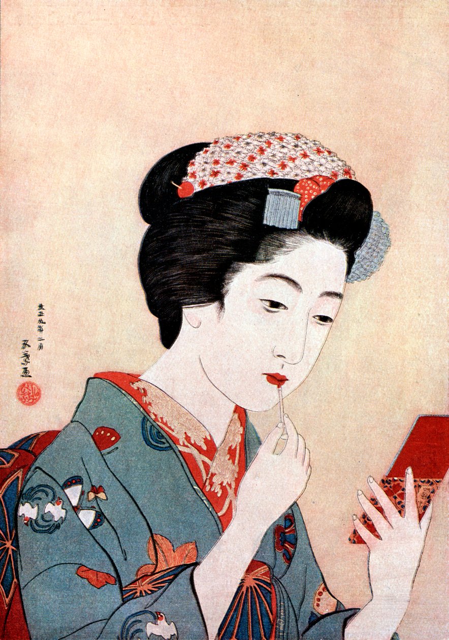En kvinde med en Beni-børste, c1900-1921. af Goyo Hashiguchi