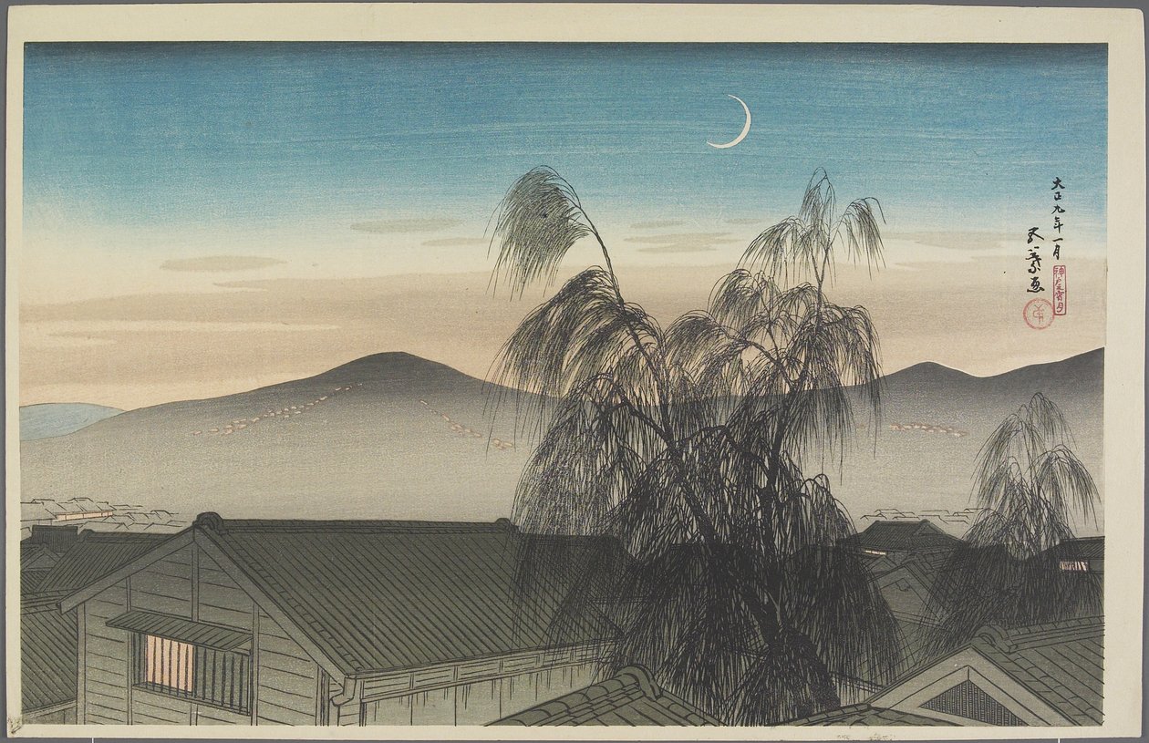 Aftenmåne over Ko_be, januar 1920 af Goyo Hashiguchi