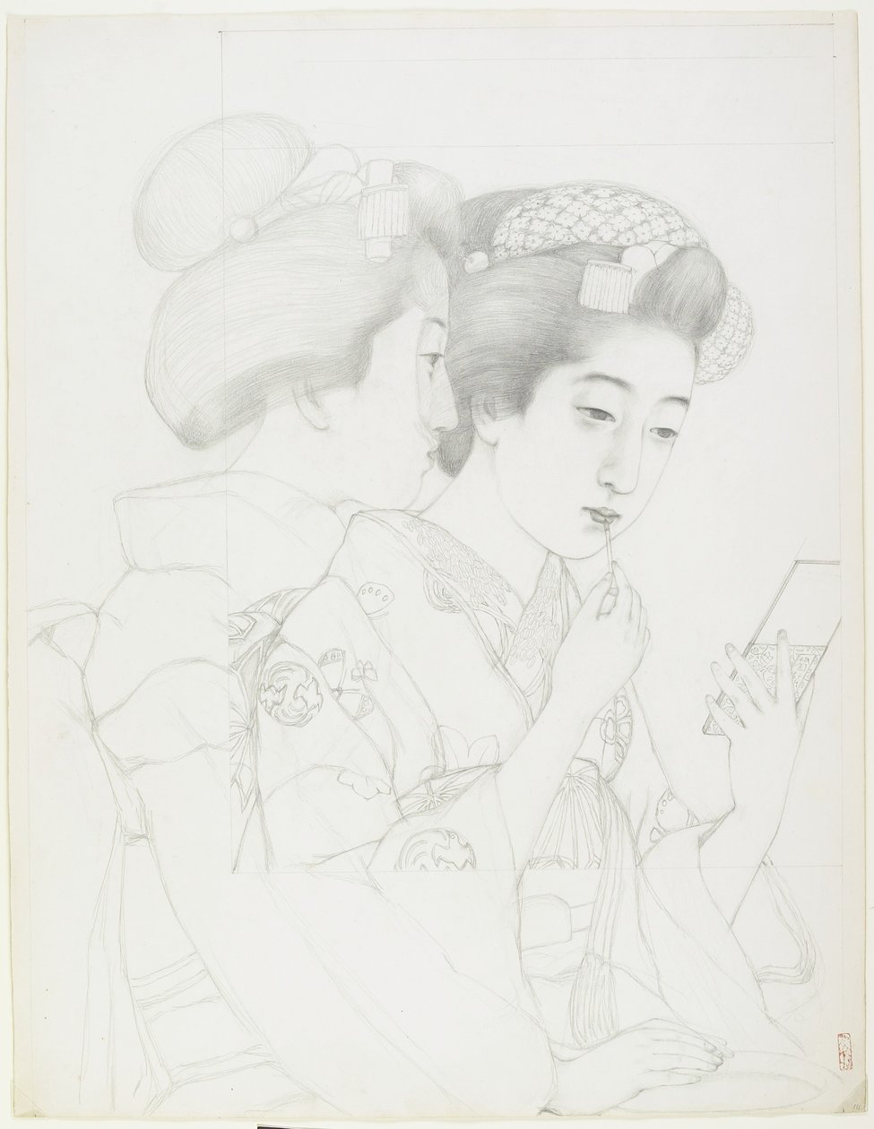 Studie for Woman Holding Lip Brush, 1919 af Goyo Hashiguchi