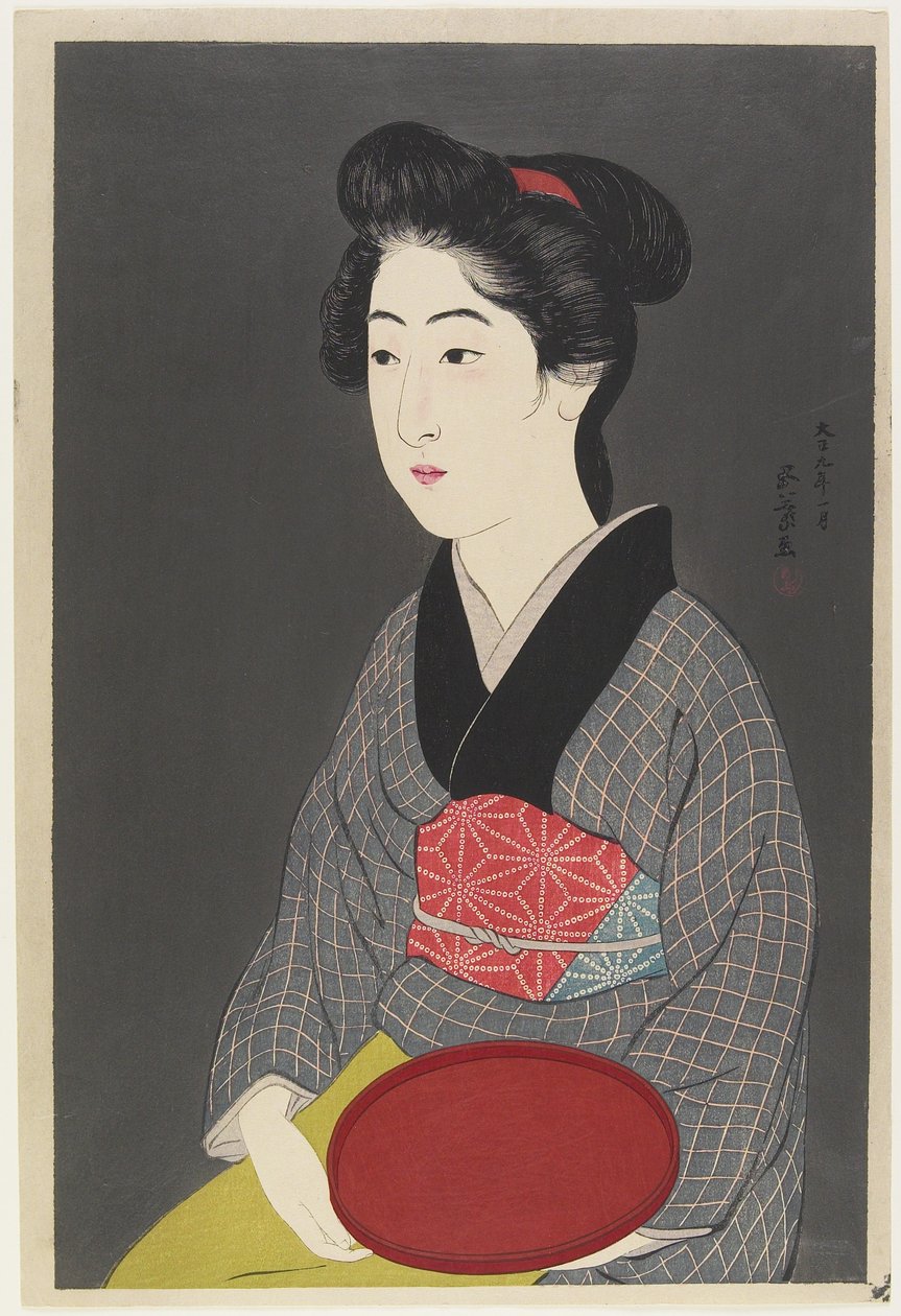 Kvinde holder en bakke, 1920 af Goyo Hashiguchi