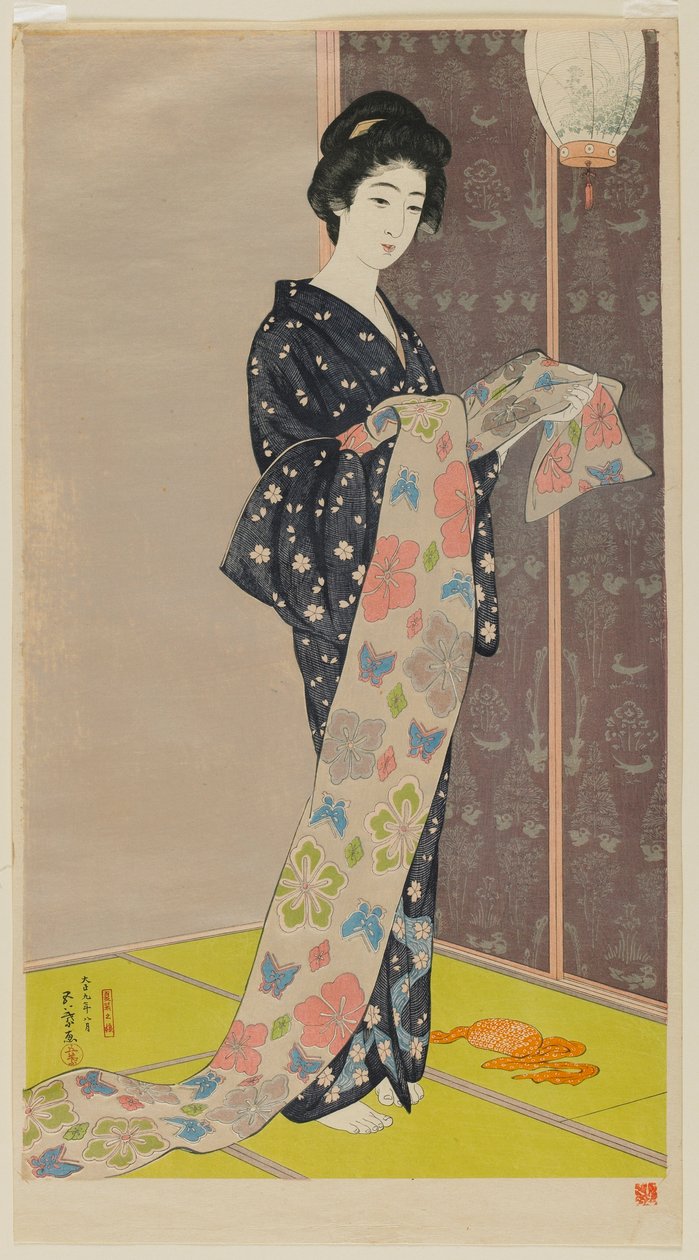 Mandsmedlem Asu øjne r Kimono (datter af plastik) Coping Ella, august st 1920 af Goyo Hashiguchi