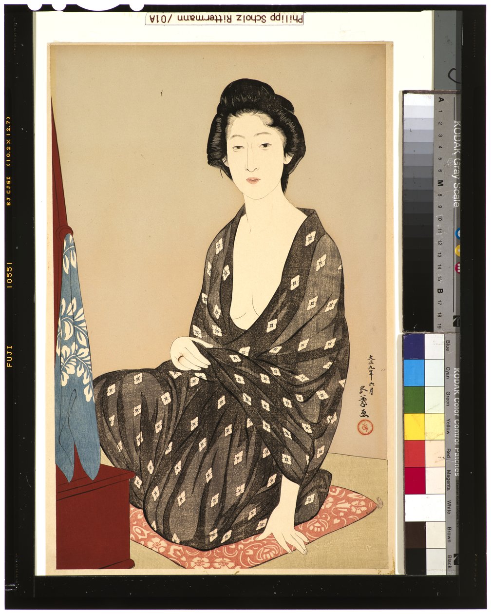 Kvinde i sommer kimono, 1920 (træblok) af Goyo Hashiguchi
