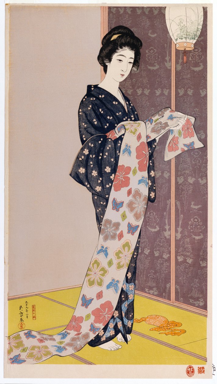 Ung kvinde i en sommer-kimono, 1920 af Goyo Hashiguchi