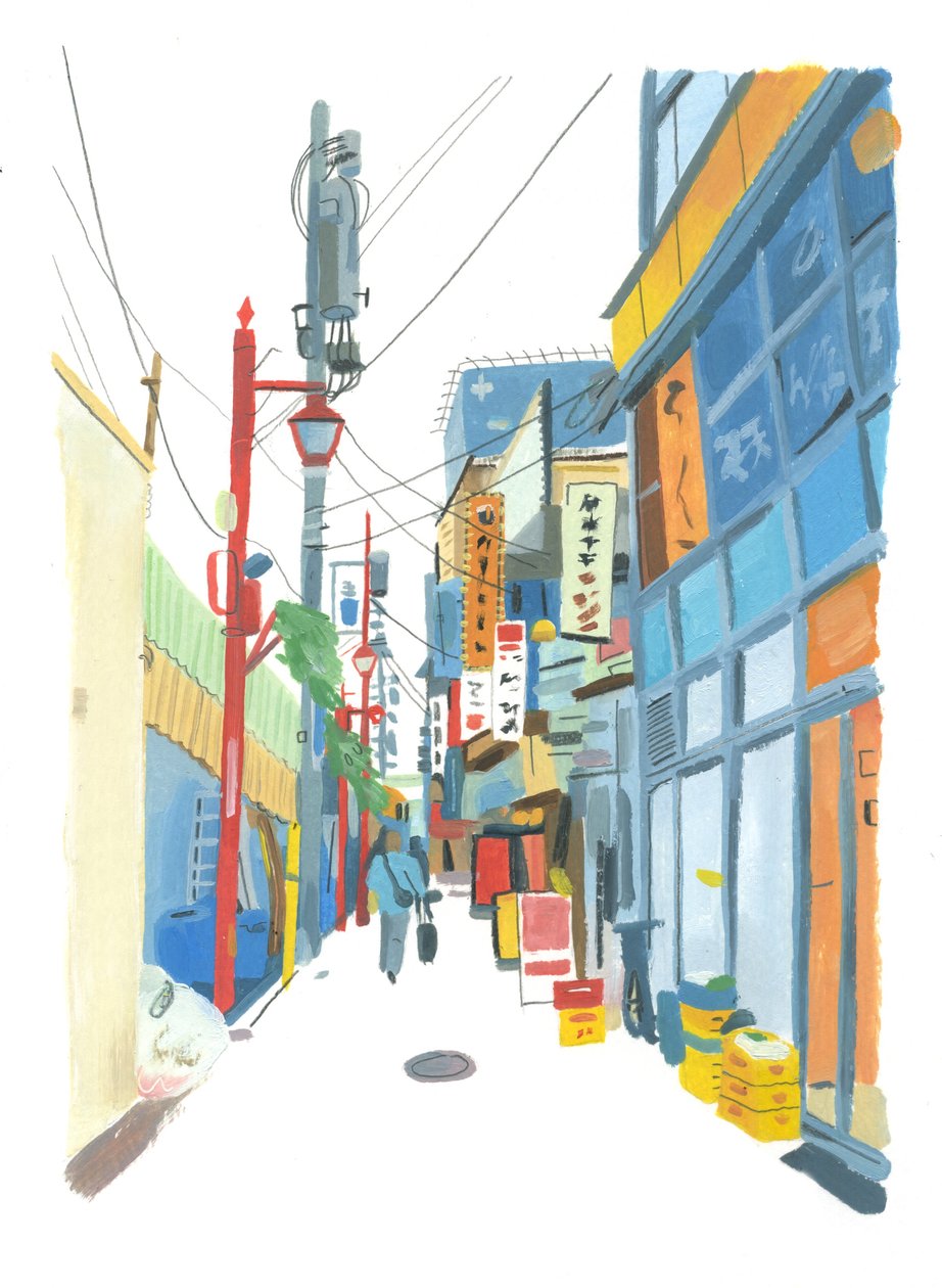 Shinjuku, 2015 (olie på papir) af Grace Helmer