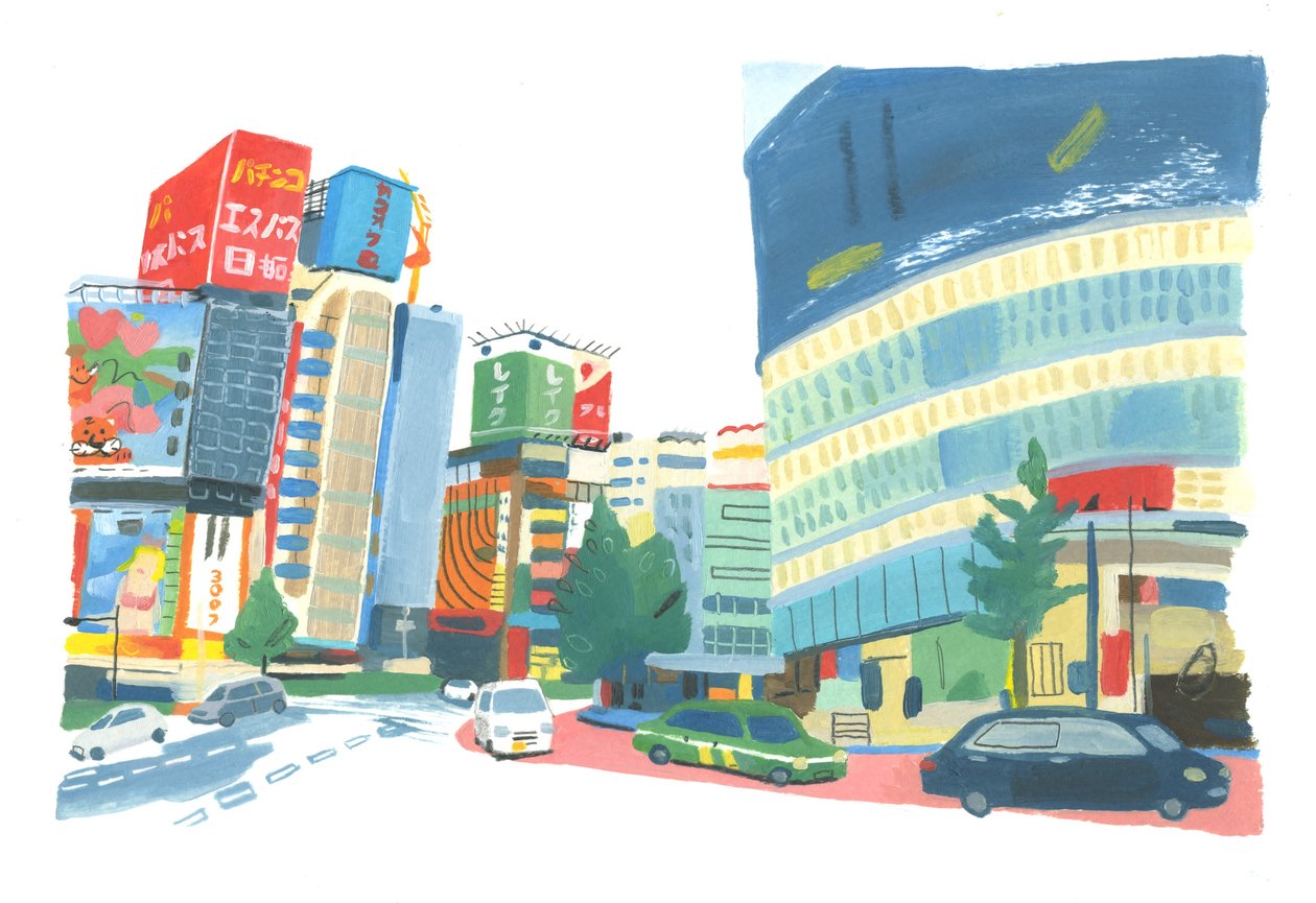 Shinjuku 2, 2015 (olie på papir) af Grace Helmer
