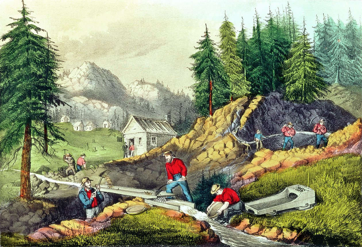 Gold Mining in California, udgivet af Currier und Ives, 1861 (se også 166069 og 32910) af Grafton Tyler Brown